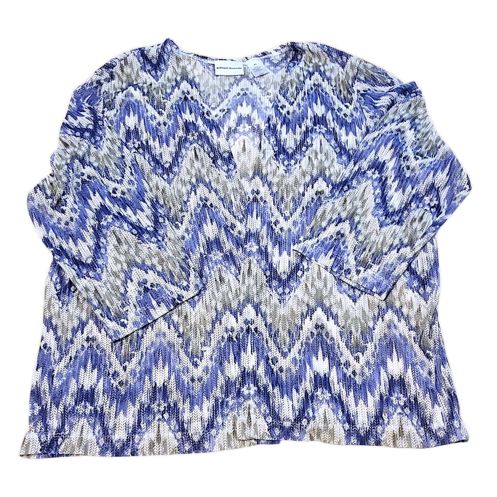 Alfred Dunner Womens Size XL Blue And Gray Zigzag Patterned Long Sleeve Cardigan